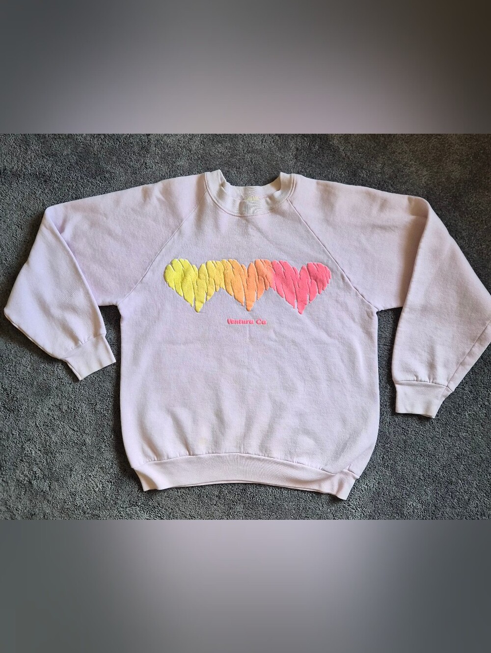 Vintage 80s Fruit of the Loom Ventura County CA Puff Print Heart Sweatshirt